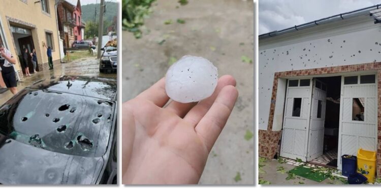 Prăpăd. A bătut grindină cât pumnul. Cod Roșu de furtună!
