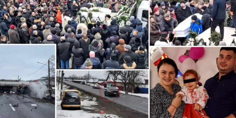 Cei doi tinerii părinți, împreună cu fetița lor care și-au pierdut viața în cumplitul accident de pe E85, au fost conduși pe ultimul drum!