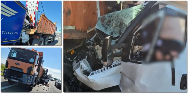 Cabina tirului s-a făcut muci, după ce șoferul s-a izbit cu o viteză amețitoare în basculantă!